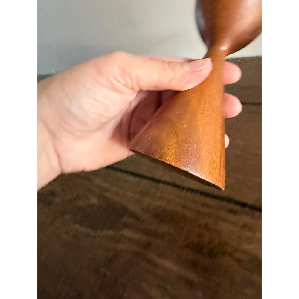Vintage Teak Wood Candle Holder 6in Brown Good MCM Hourglass Danish